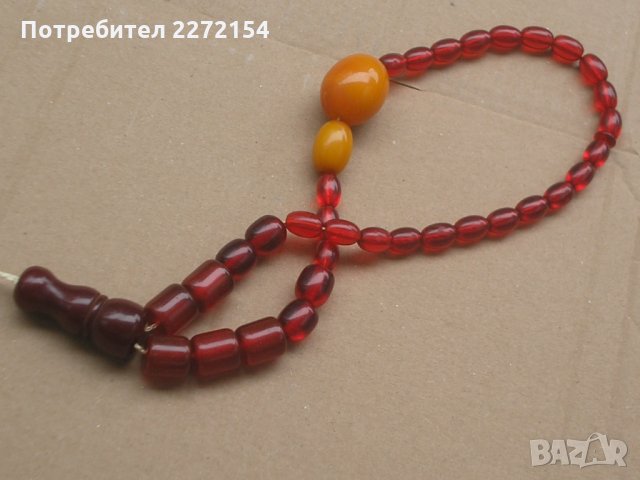Червена кехлибарена броеница 33 зърна, снимка 2 - Антикварни и старинни предмети - 28420276