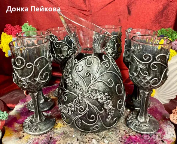 Сервиз за вино от 7 части в сребро, снимка 4 - Сервизи - 49301367