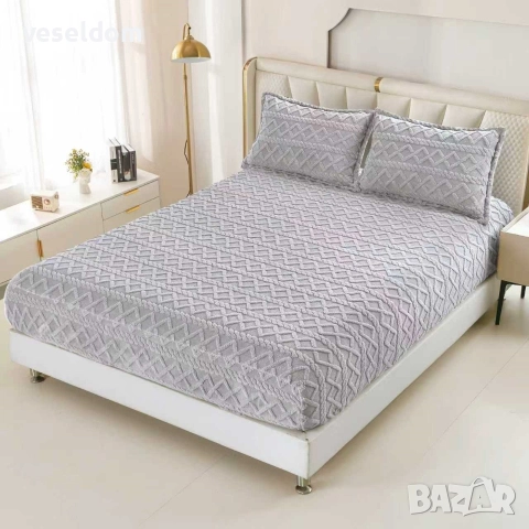 Покривка за спалня с ластик и две калъфки , снимка 10 - Спално бельо - 52667305