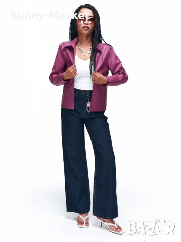 Дамско розово кожено яке, снимка 2 - Якета - 53509105