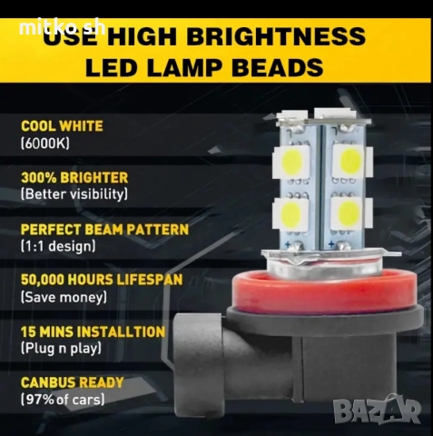 H8, H11 Led автомобилни крушки, снимка 3 - Аксесоари и консумативи - 52473085