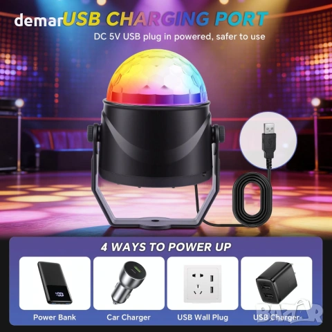 RGB диско светлина, 360° въртяща се диско топка със звуково активиране и дистанционно, 2 броя, снимка 4 - Лед осветление - 53429300