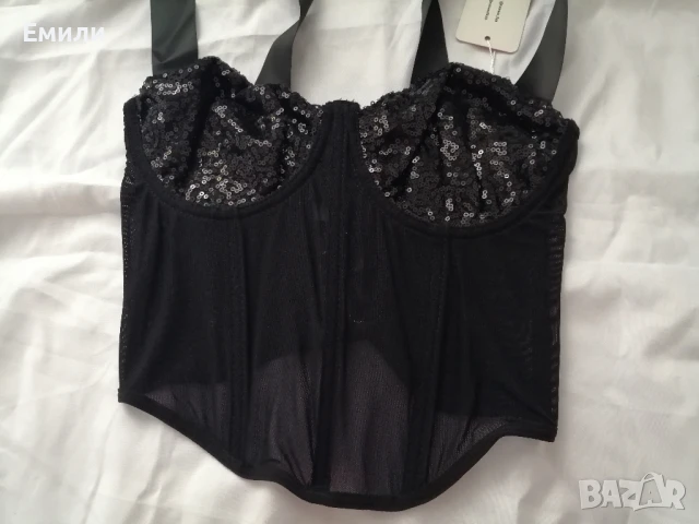 Нов дамски топ/бюстие/корсет с пайети и прозрачна талия р-р S и M, снимка 9 - Корсети, бюстиета, топове - 51078418