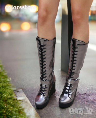 Ботуши на платформа - бронз кожа - 1905, снимка 2 - Дамски ботуши - 34932895