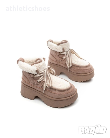 Дамски  зимни отоплени боти в бежово на платформа-2510, снимка 2 - Дамски боти - 52104013