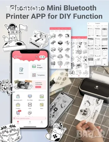 Мобилен принтер Phomemo TP31 203DPI, черно-бял печат, iOS и Android, снимка 4 - Принтери, копири, скенери - 49515904