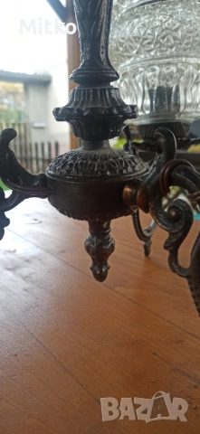 Винтидж полилей с три абажура – месинг и стъкло , снимка 5 - Антикварни и старинни предмети - 52355678