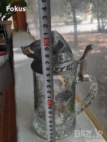 Стара немска халба за бира глиган ловна тематика, снимка 4 - Антикварни и старинни предмети - 53366706
