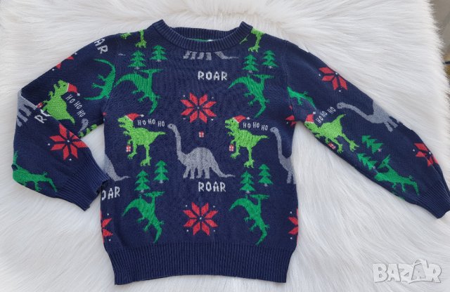 Коледен пуловер с динозаври H&M 4-6 години, снимка 1 - Детски пуловери и жилетки - 27415912