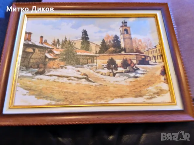 Картина масло авторска на Янко Янков -изглед от Габрово 296х220мм и 228х163мм вътре, снимка 4 - Картини - 49486082