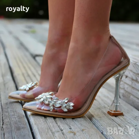 Обувки на ток - прозрачен силикон с бежов акцент, снимка 2 - Дамски обувки на ток - 49901240