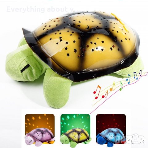 Нощна лампа костенурка проектираща съзвездия  с мелодия, снимка 4 - Детски нощни лампи - 32420502