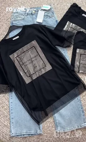 Памучни дамски тениски Два цвята , снимка 4 - Тениски - 49920491