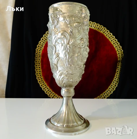 Бокал от калай,чаша за вино,глава на Овен,Ангели,барок., снимка 4 - Антикварни и старинни предмети - 51253524