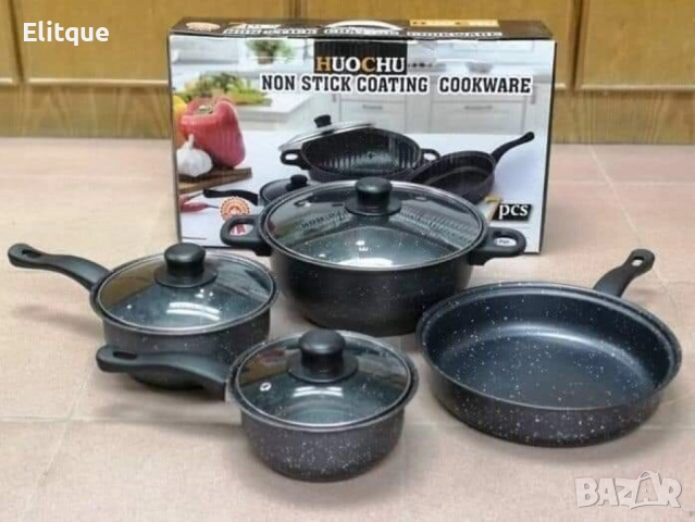 Комплект качествени тенджери от 7 части с незалепващо мраморно покритие.  ? Обновете своята кухня с 