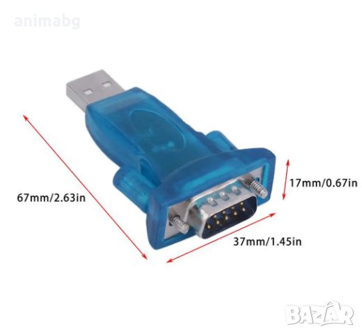 ANIMABG Преходник адаптер USB към RS232 Serial Port сериен порт за PC компютър лаптоп таблет и др, снимка 4 - Други - 44084350