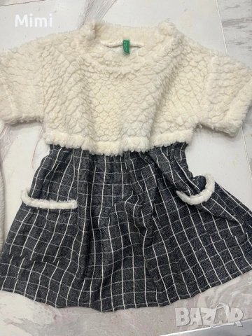 Benetton детска рокля+пухено елече 2г, снимка 2 - Бебешки рокли - 49291032