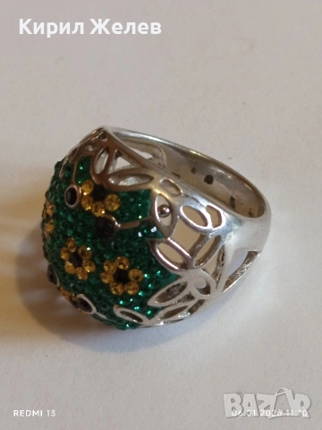 Ретро сребърен пръстен с флорален абстрактен дизайн с СМАРАГДИ, ЦИТРИН, ТУРМАЛИН Арт бижу 51817, снимка 7 - Пръстени - 53004037