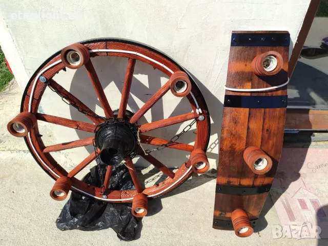 Полилеи от автентични рестарирани бъчви с ръчно изработени дървени чашки, снимка 5 - Полилеи - 48942453