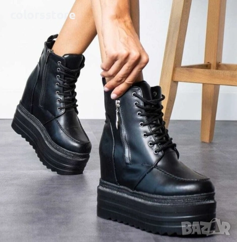 Боти на платформа - черна кожа - BML88

