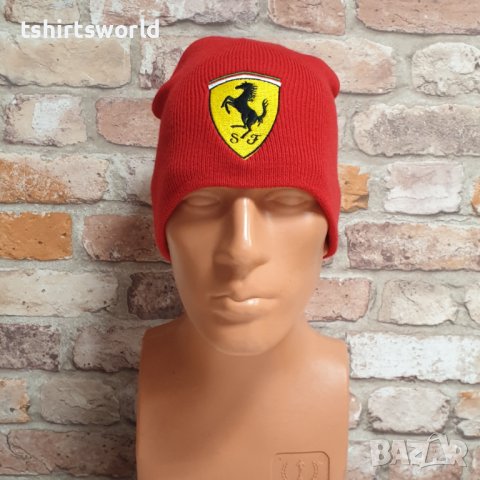 Нова зимна шапка на автомобилната марка Ferrari (Ферари) в червен цвят, снимка 4 - Шапки - 43015557