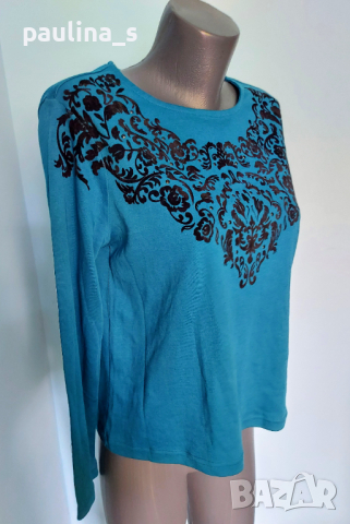 Памучна блуза с дълъг ръкав и декорации "Tradition" ® / голям размер , снимка 1 - Блузи с дълъг ръкав и пуловери - 36557376