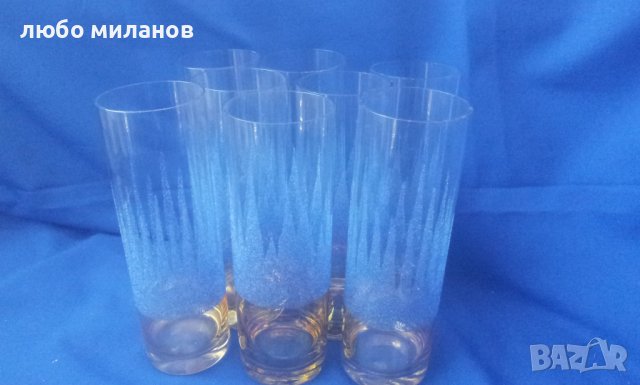 Ретро водни чаши, синя посипка, калиево стъкло – 6 бр, снимка 7 - Антикварни и старинни предмети - 38580581