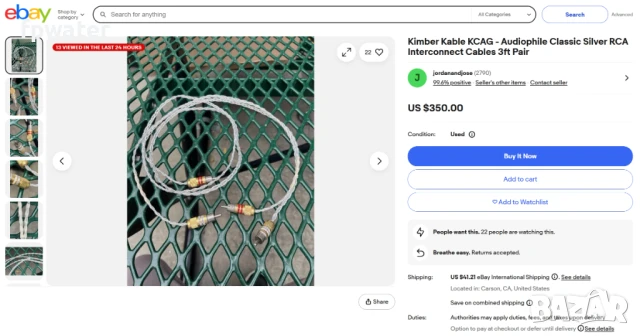 Kimber Kable KCAG - Audiophile Classic Silver RCA Interconnect Cables, снимка 4 - Други - 50749645