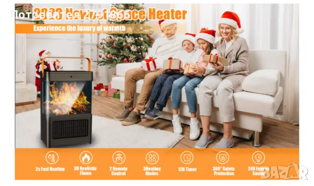 Анимирана камина 3D "танцуващ пламък" с енергиен Клас А керамичен тих нагревател с вентилатор 2200 W, снимка 2 - Камини - 47670118