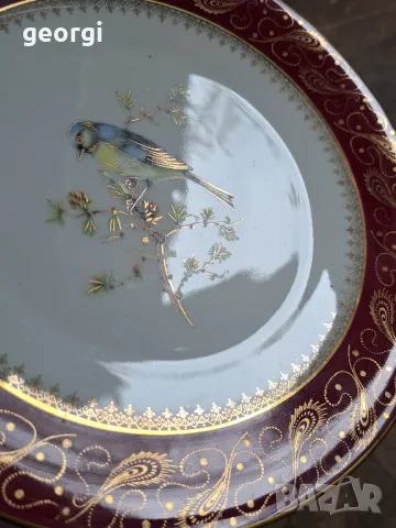 декоративна цветна порцеланова чиния с птица и  позлата , снимка 5 - Декорация за дома - 49903424