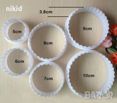 6 бр рингове кръгове кръг кръга двустранни резци пластмасови с къдрици бисквитки сладки резец форма, снимка 3 - Форми - 18226198