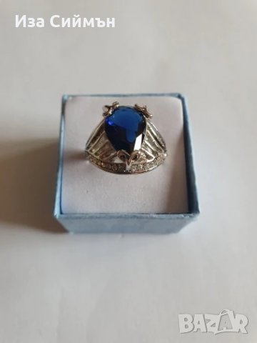 Пръстен от медицинска стомана с голям сапфир, снимка 3 - Пръстени - 32502476