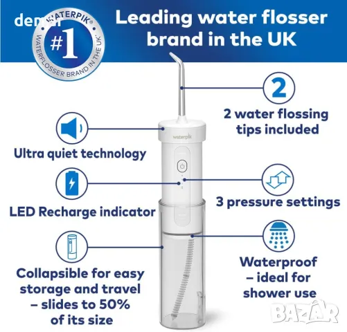 Waterpik безжичен зъбен душ, иригатор за устна кухина, идеален за пътуване, бял, WF-16, снимка 2 - Други - 50042156