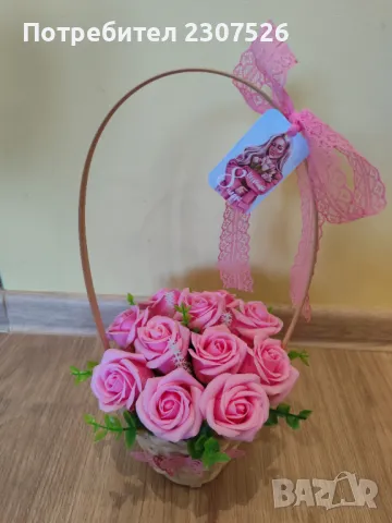 Кошница с рози, снимка 4 - Подаръци за жени - 49093412