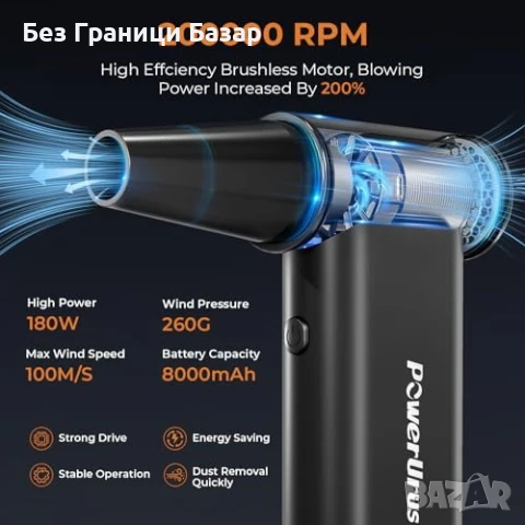 Нов Електрически Въздушен Почистващ Уред 4 Скорости, USB-C Зареждане, снимка 2 - Друга електроника - 50746187