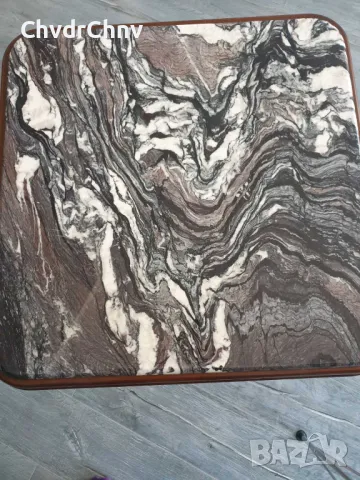 Квадратна дървена масичка с мраморен плот/мраморна холна маса 68x54см-30кг, снимка 2 - Маси - 49377175