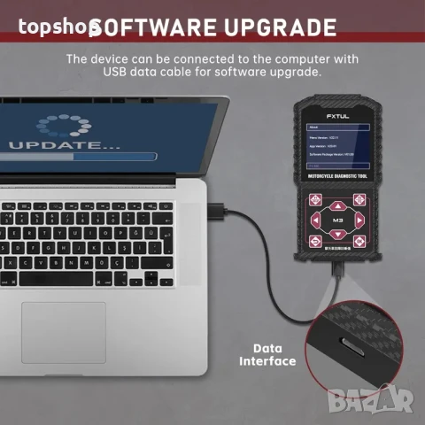 Нов, пълен комплект FXTUL M3-C диагностика на мотоциклети OBD2 скенер, съвместим с Yamaha, Honda..., снимка 3 - Аксесоари и консумативи - 50494712