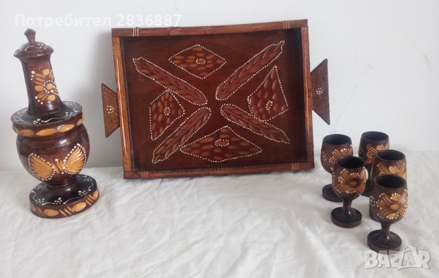 Дървен декоративен комплект за пиене, изкуство от Източна Европа, снимка 6 - Други - 37195386