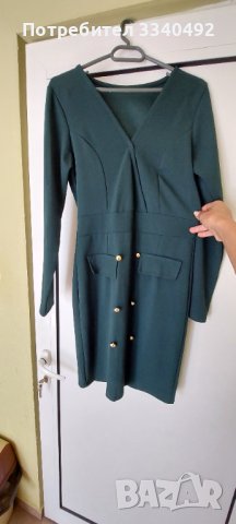 Зелена рокля с дълъг ръкав , снимка 2 - Рокли - 43077464