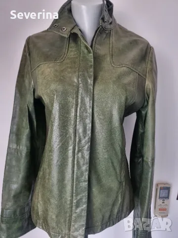 Stefanel*Естествена кожа, зелено яке Л, снимка 2 - Якета - 48136600