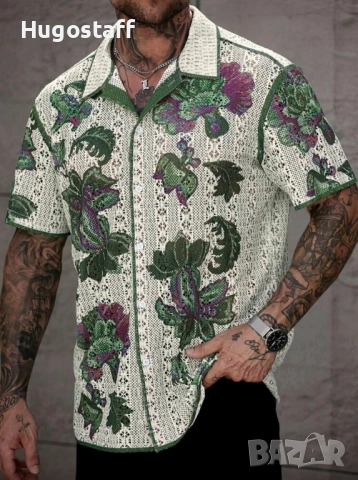 Нови ризи къс ръкав плетени синьо и зелено Л,Хл.