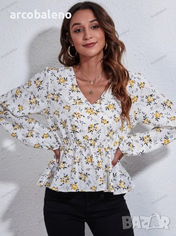 Дамска шифонена риза с карирана флорална щампа с V-образно деколте, 4цвята - 023, снимка 16 - Ризи - 39713060