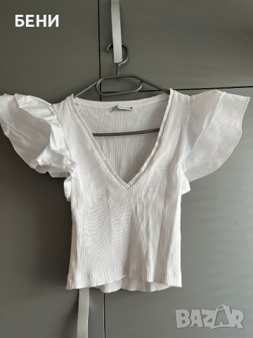 ZARA бял топ с буфан ръкави , снимка 1