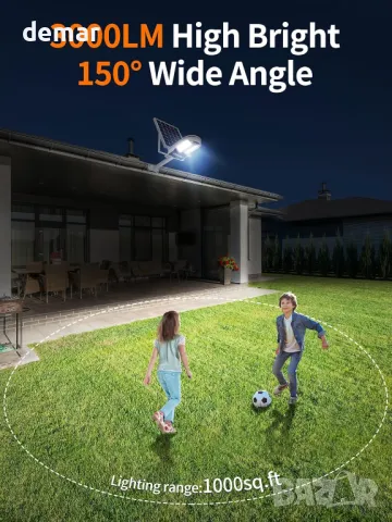 intelamp соларна улична LED лампа, 3000 лумена, 6500К, с 2 сензора за движение, дистанционно, снимка 2 - Соларни лампи - 49688685