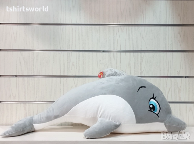 Нов голям плюшен делфин в сив цвят, 90см, снимка 5 - Плюшени играчки - 51985770