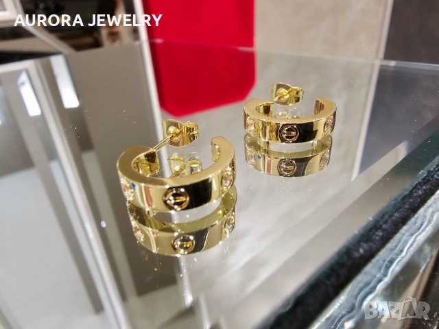 CARTIER Love Gold Hoop 2 Diamonds Дамски Обеци