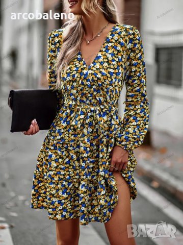 Дамска рокля с V-образно деколте, 4цвята, снимка 17 - Рокли - 39660493