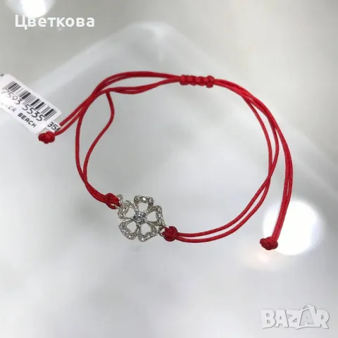 Сребърна гривна на червен конец, цирконии, сребро 925, снимка 1