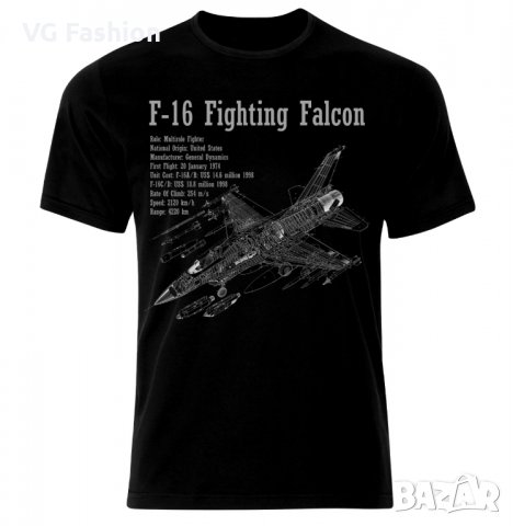 Мъжка Тениска F-16 Fighter Falcon Air Fighter Aircraft Jet Luftkampf Flugzeug Blueprint, снимка 1 - Тениски - 28311529