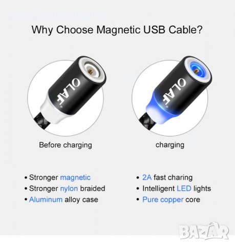 USB магнитен кабел за бързо зареждане iPhone microUSB Type-C, снимка 8 - USB кабели - 27909102